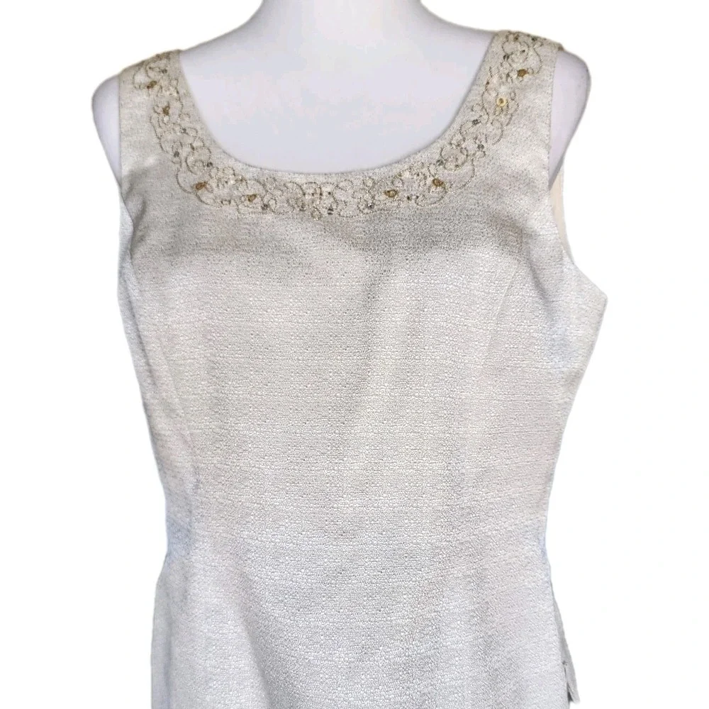 Vintage Kasper 3pc Skirt Suit Womens 10 Cream Jacket Shell Skirt Beading Wedding